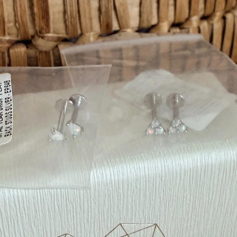 3 Pairs Silver Stud Flat Back Earrings by Caitlyn Minimalist - Picture 2 of 11
